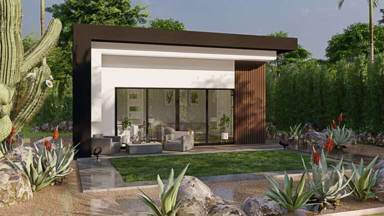 Elegant Night View of Backyard Casita – Mesa Project